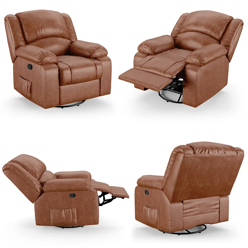 Poltrona do Papai Reclinável Pietra Glider Giratória FH9 PU Caramelo Brilho - Mpozenato