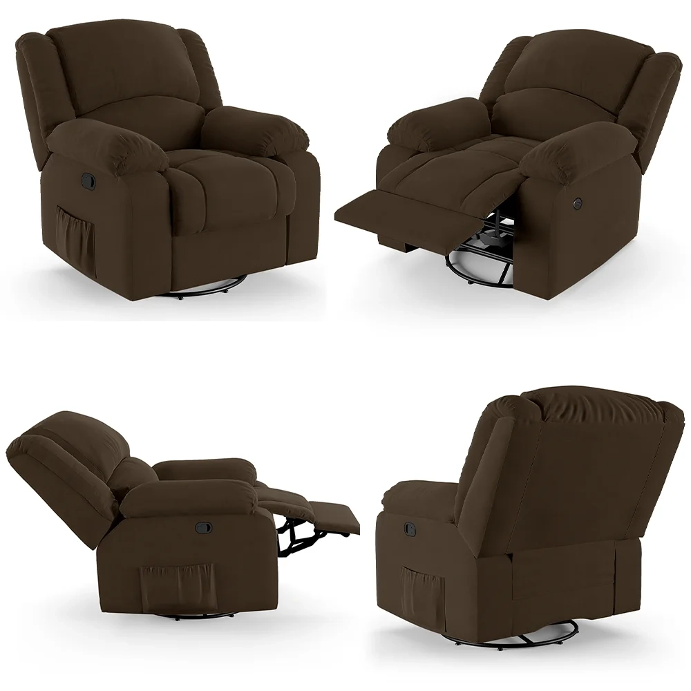 Poltrona do Papai Reclinável Pietra Glider Giratória USB FH9 Veludo Marrom - Mpozenato