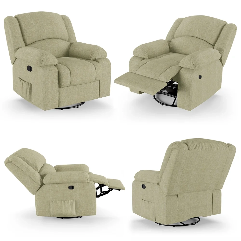 Poltrona do Papai Reclinável Pietra Glider Giratória USB FH9 Linho Bege - Mpozenato