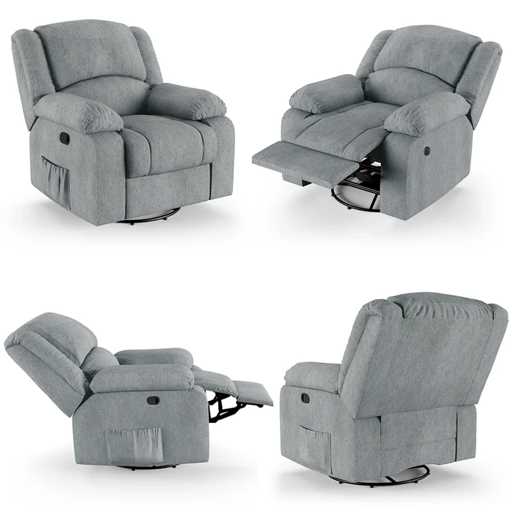 Poltrona do Papai Reclinável Pietra Glider Giratória USB FH9 Linho Cinza - Mpozenato