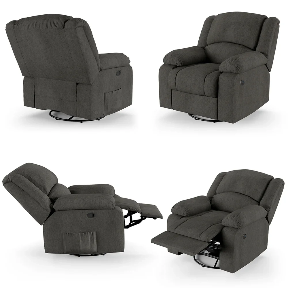 Poltrona do Papai Reclinável Pietra Glider Giratória USB FH9 Linho Grafite - Mpozenato