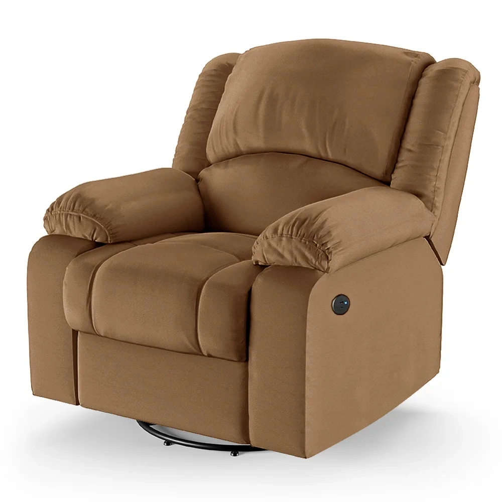 Poltrona do Papai Reclinável Pietra Glider Giratória USB FH9 PU Caramelo - Mpozenato