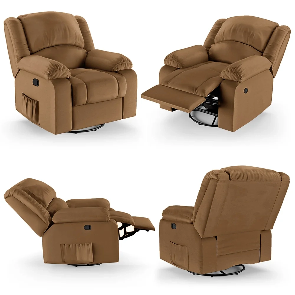 Poltrona do Papai Reclinável Pietra Glider Giratória USB FH9 PU Caramelo - Mpozenato