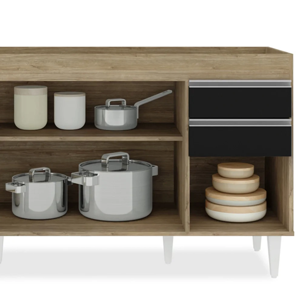 Balcão Gabinete para pia sem Tampo 150cm Marrocos Castanho/Preto - Lumil