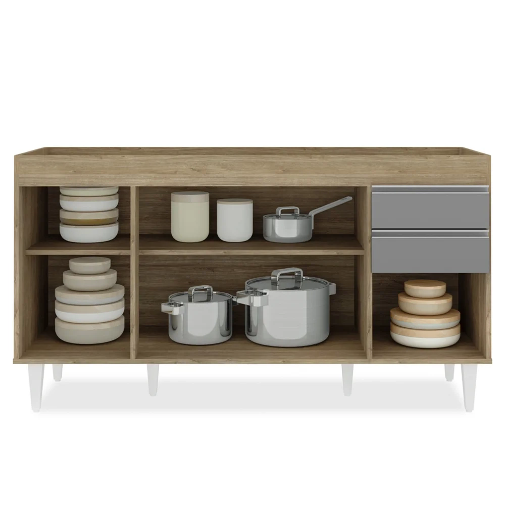 Balcão Gabinete para pia sem Tampo 150cm Marrocos Castanho/Cinza - Lumil