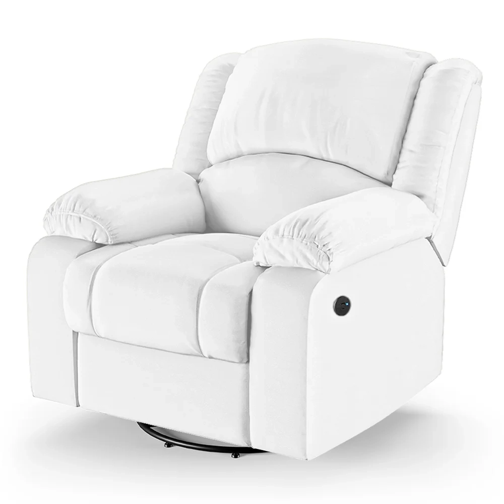 Poltrona do Papai Reclinável Pietra Glider Giratória USB FH9 PU Branco - Mpozenato