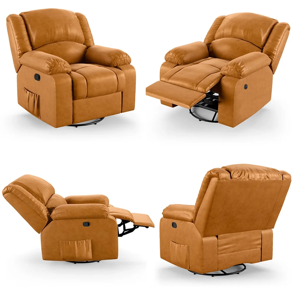 Poltrona do Papai Reclinável Pietra Glider Giratória USB FH9 PU Whisky - Mpozenato