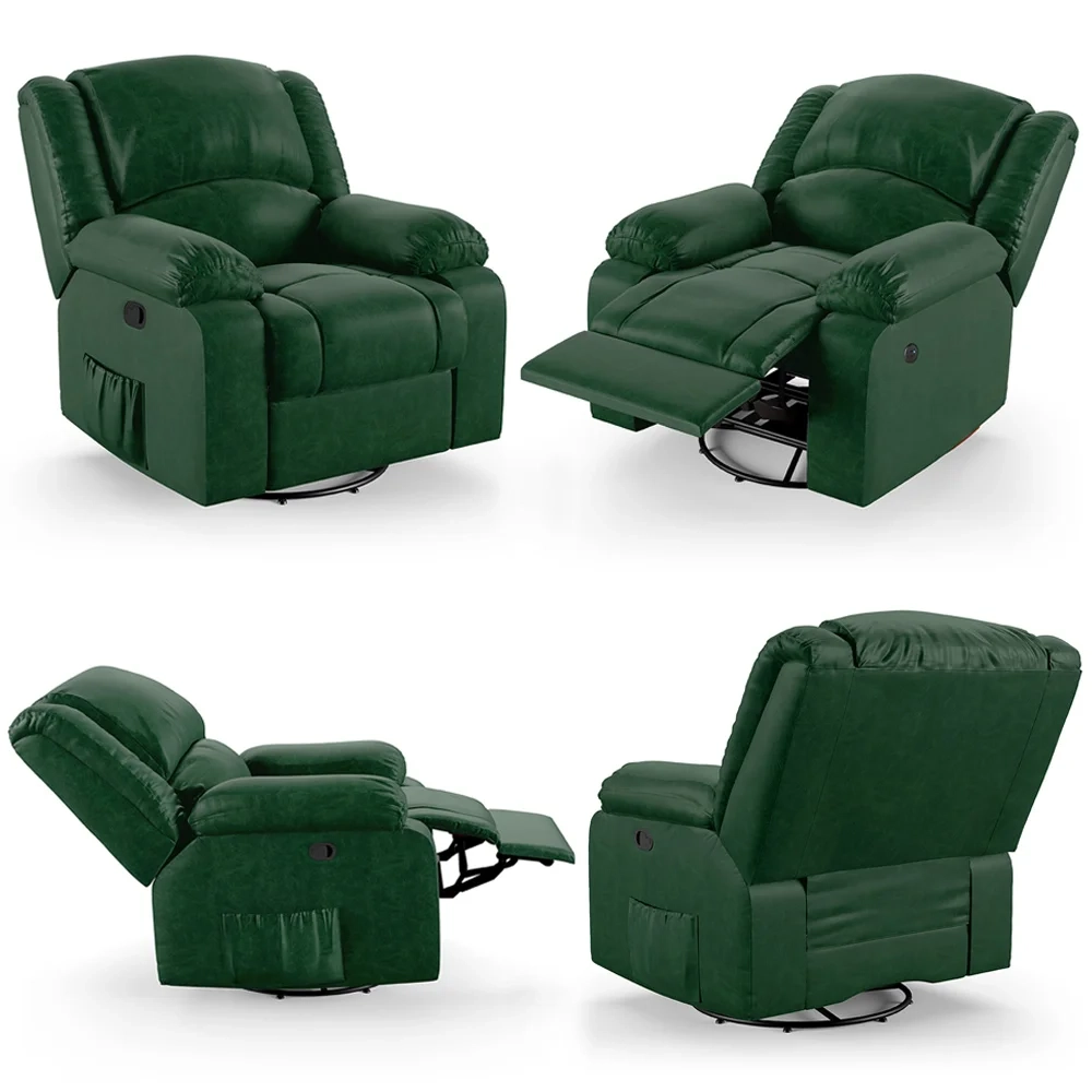 Poltrona do Papai Reclinável Pietra Glider Giratória USB FH9 PU Verde Musgo - Mpozenato
