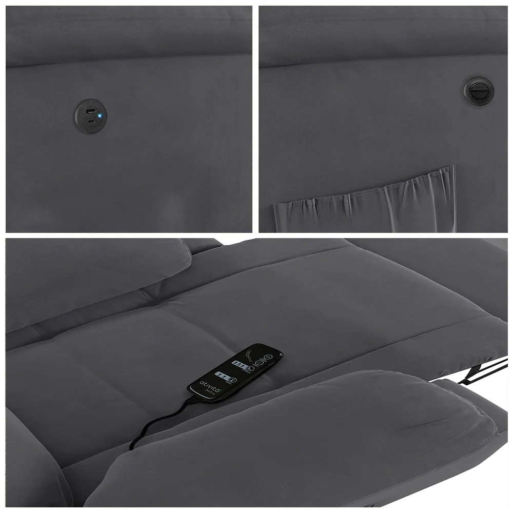 Poltrona do Papai Reclinável Pietra Power Elétrica Massagem FH9 Veludo Cinza - Mpozenato