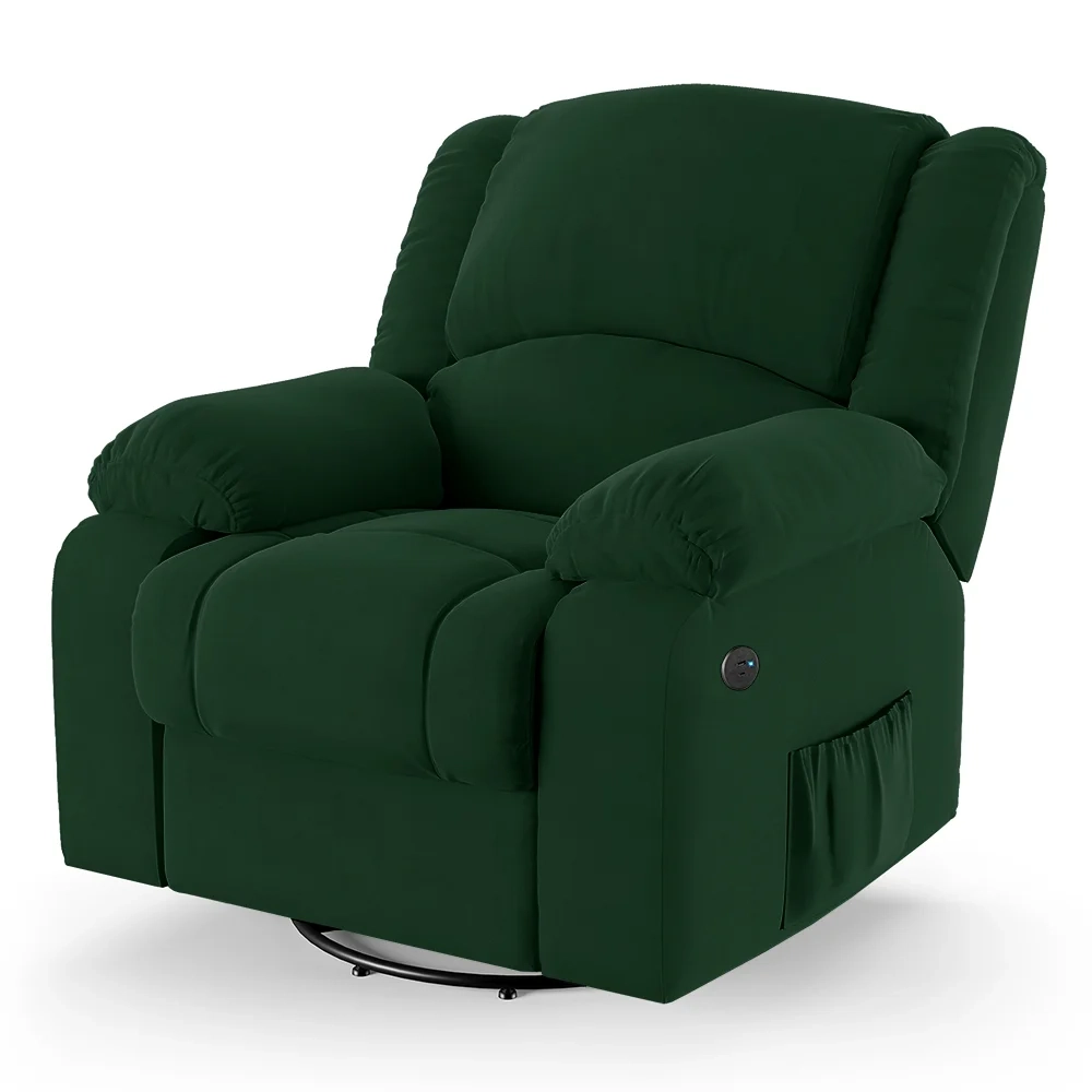 Poltrona do Papai Reclinável Pietra Glider Giratória USB FH9 Veludo Verde - Mpozenato