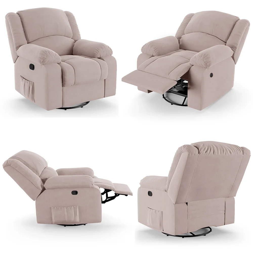 Poltrona do Papai Reclinável Pietra Glider Giratória USB FH9 Veludo Rosê - Mpozenato