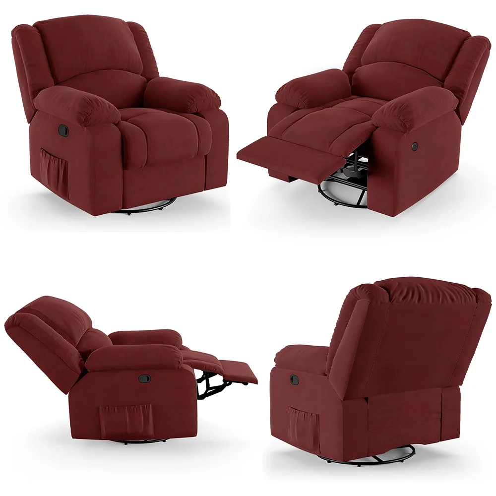 Poltrona do Papai Reclinável Pietra Glider Giratória USB FH9 Veludo Vermelho - Mpozenato