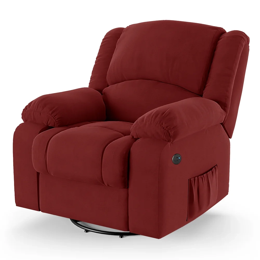 Poltrona do Papai Reclinável Pietra Glider Giratória USB FH9 Veludo Vermelho - Mpozenato