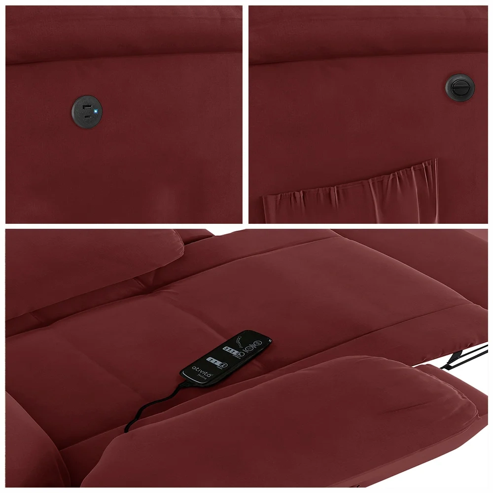 Poltrona do Papai Reclinável Pietra Power Elétrica Massagem FH9 Veludo Vermelho - Mpozenato