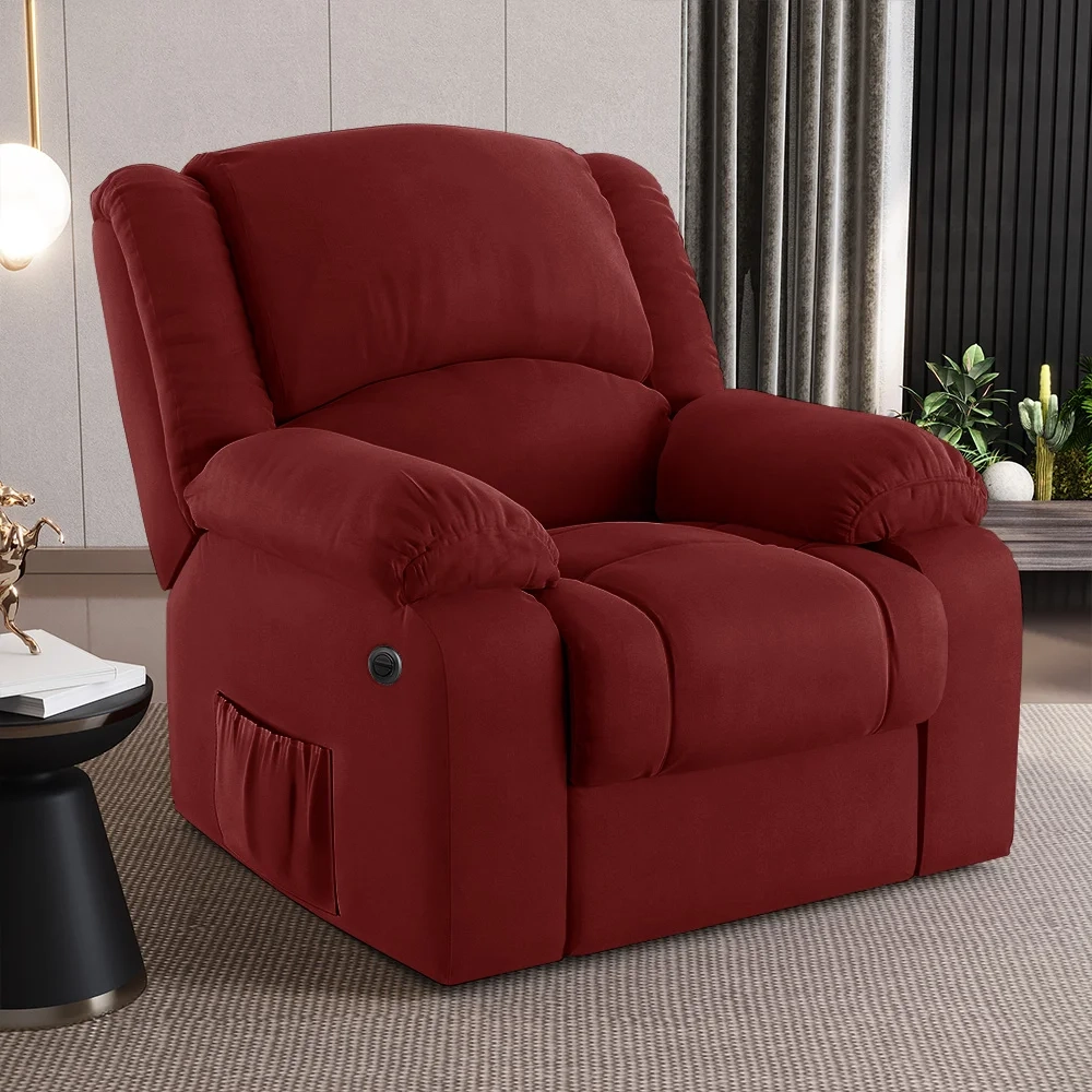 Poltrona do Papai Reclinável Pietra Power Elétrica Massagem FH9 Veludo Vermelho - Mpozenato