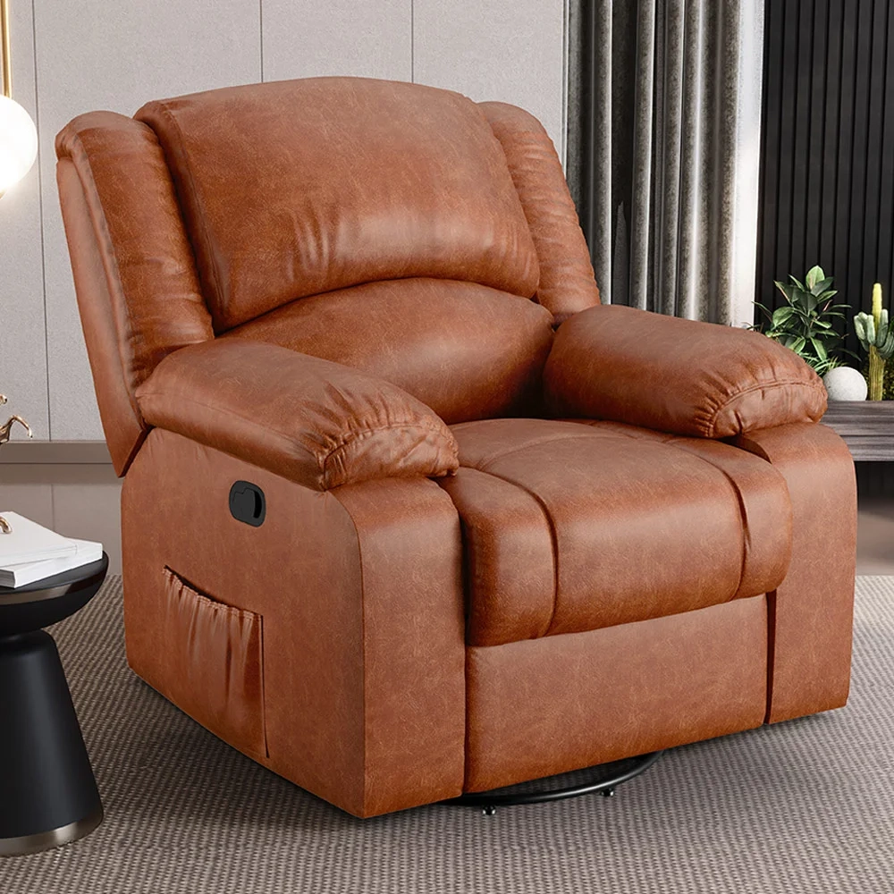 Poltrona do Papai Reclinável Pietra Glider Giratória USB FH9 PU Caramelo Brilho - Mpozenato