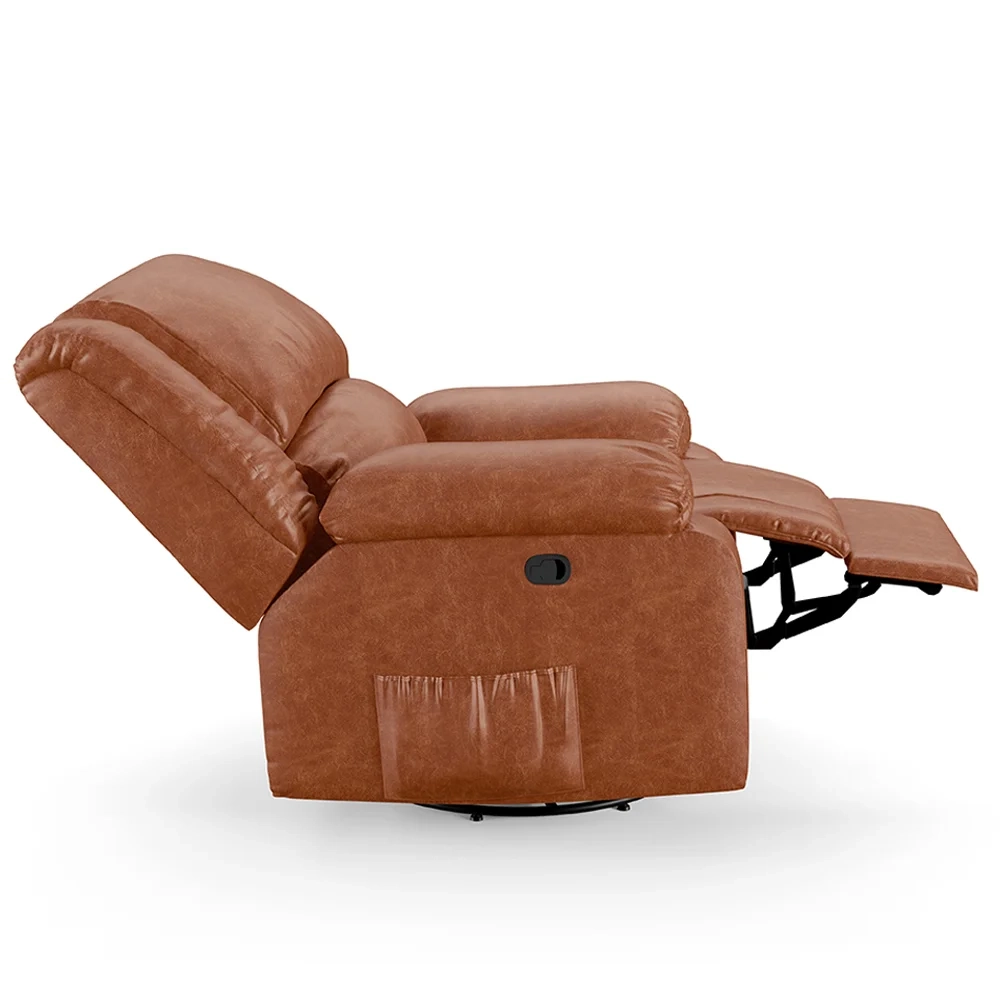 Poltrona do Papai Reclinável Pietra Glider Giratória USB FH9 PU Caramelo Brilho - Mpozenato