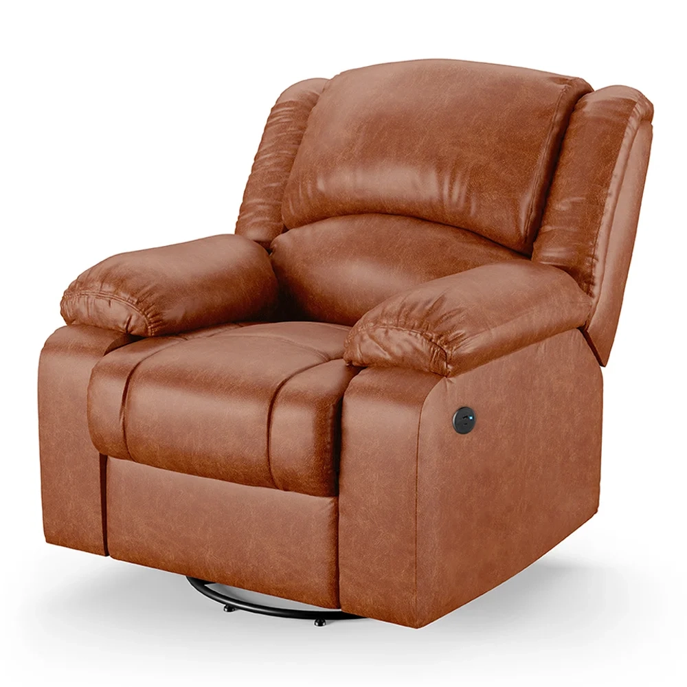 Poltrona do Papai Reclinável Pietra Glider Giratória USB FH9 PU Caramelo Brilho - Mpozenato