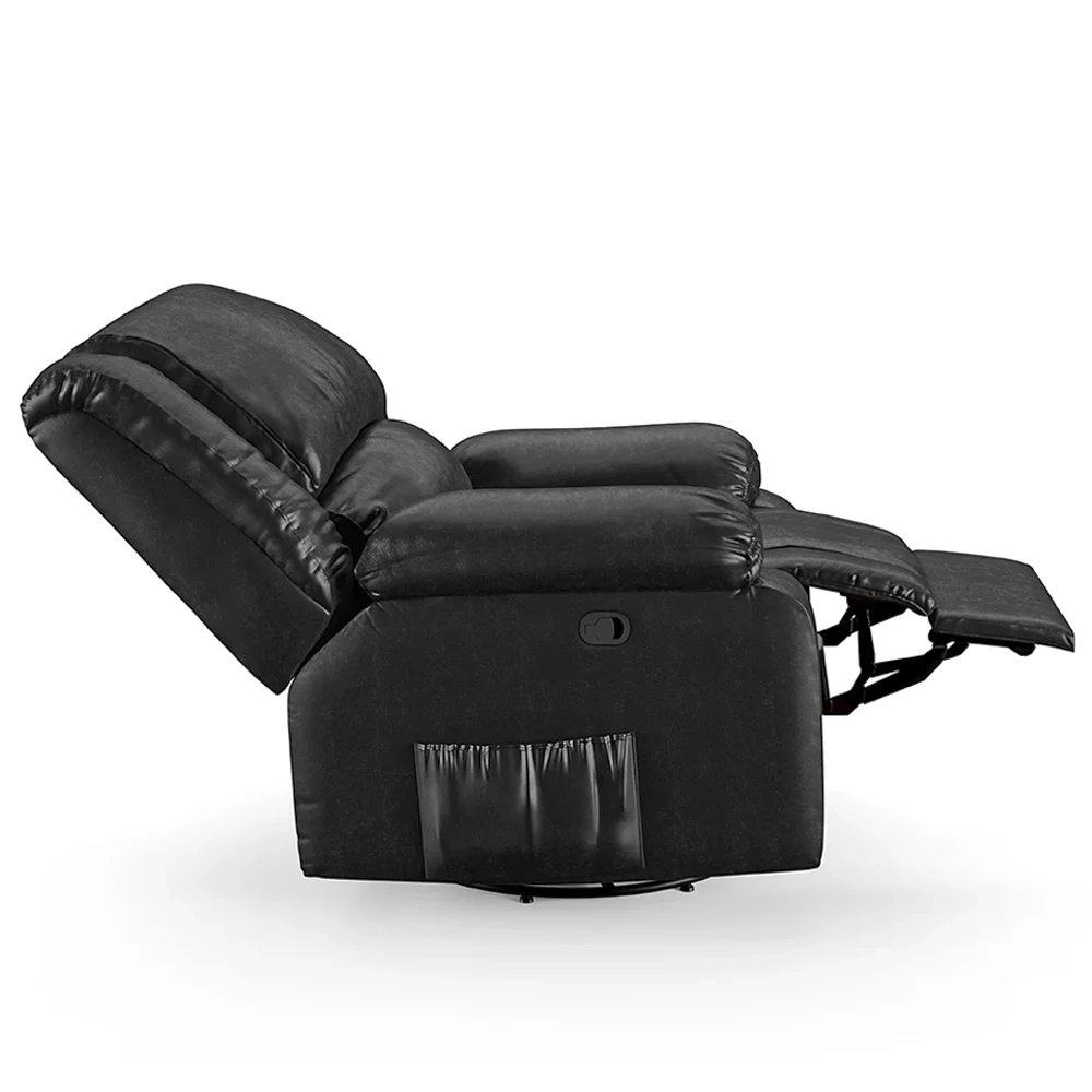 Poltrona do Papai Reclinável Pietra Glider Giratória USB FH9 PU Preto Brilho - Mpozenato