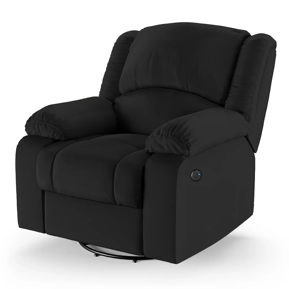Poltrona do Papai Reclinável Pietra Glider Giratória USB FH9 PU Preto - Mpozenato