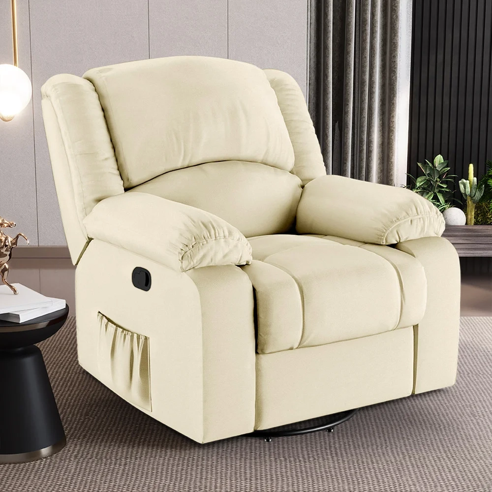 Poltrona do Papai Reclinável Pietra Glider Giratória Massagem FH9 PU Bege - Mpozenato