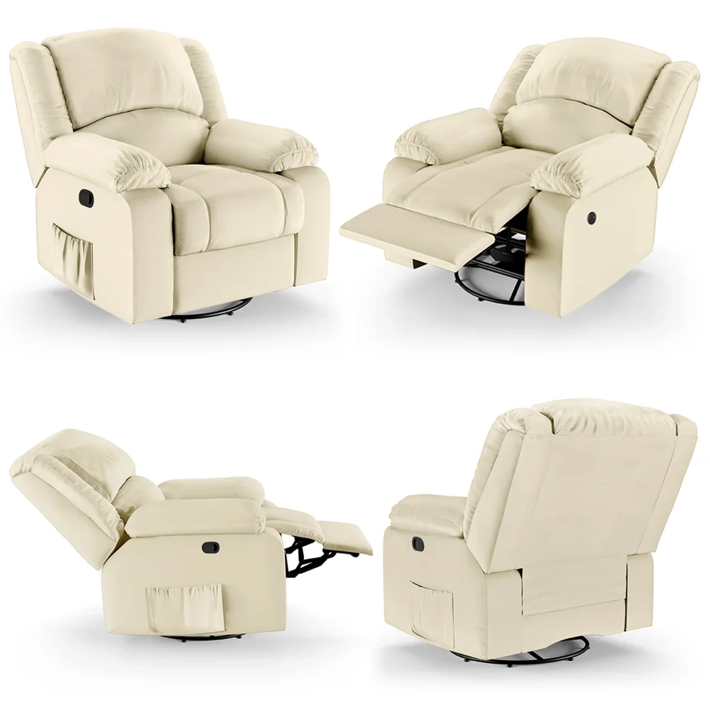 Poltrona do Papai Reclinável Pietra Glider Giratória Massagem FH9 PU Bege - Mpozenato