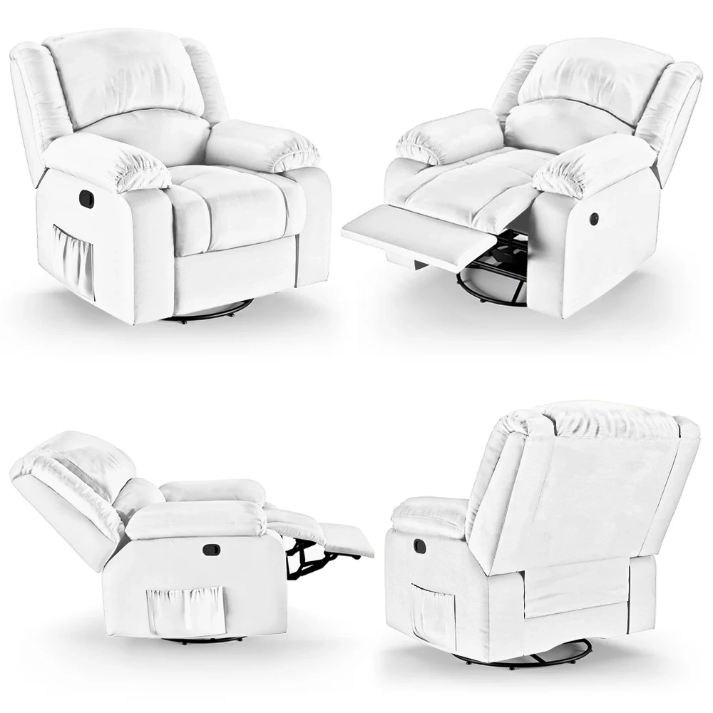 Poltrona do Papai Reclinável Pietra Glider Giratória Massagem FH9 PU Branco - Mpozenato
