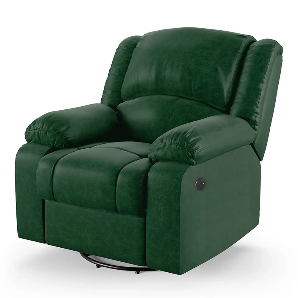 Poltrona do Papai Reclinável Pietra Glider Giratória Massagem FH9 PU Verde Musgo - Mpozenato