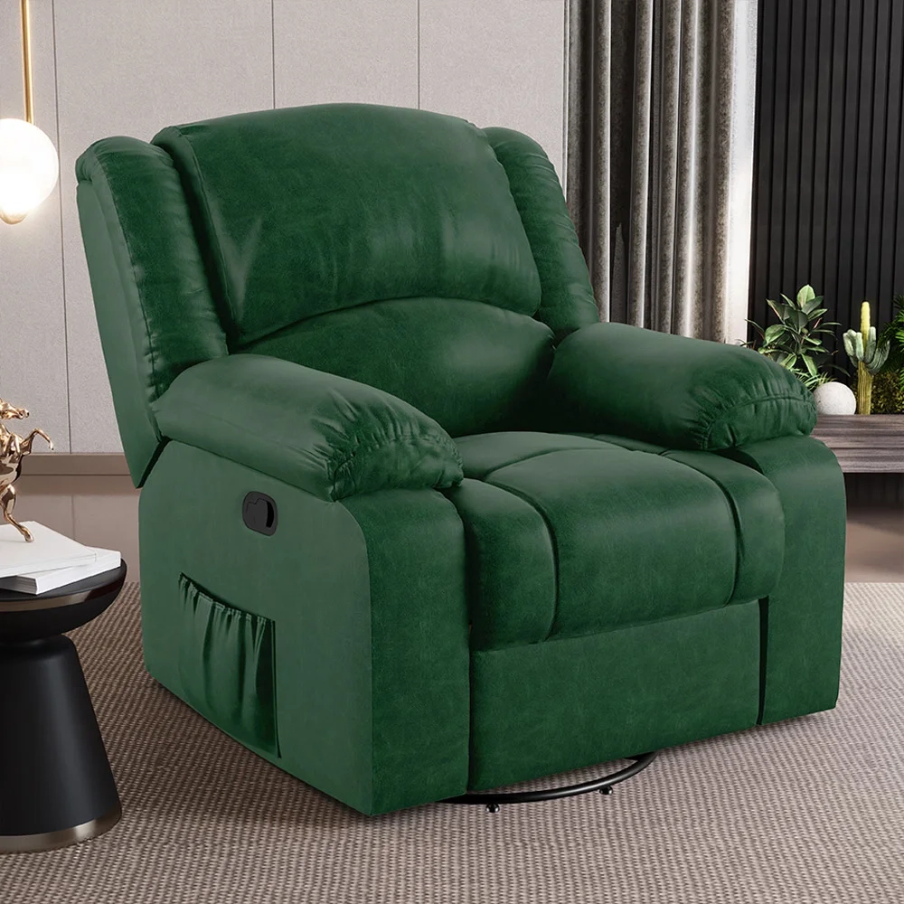 Poltrona do Papai Reclinável Pietra Glider Giratória Massagem FH9 PU Verde Musgo - Mpozenato