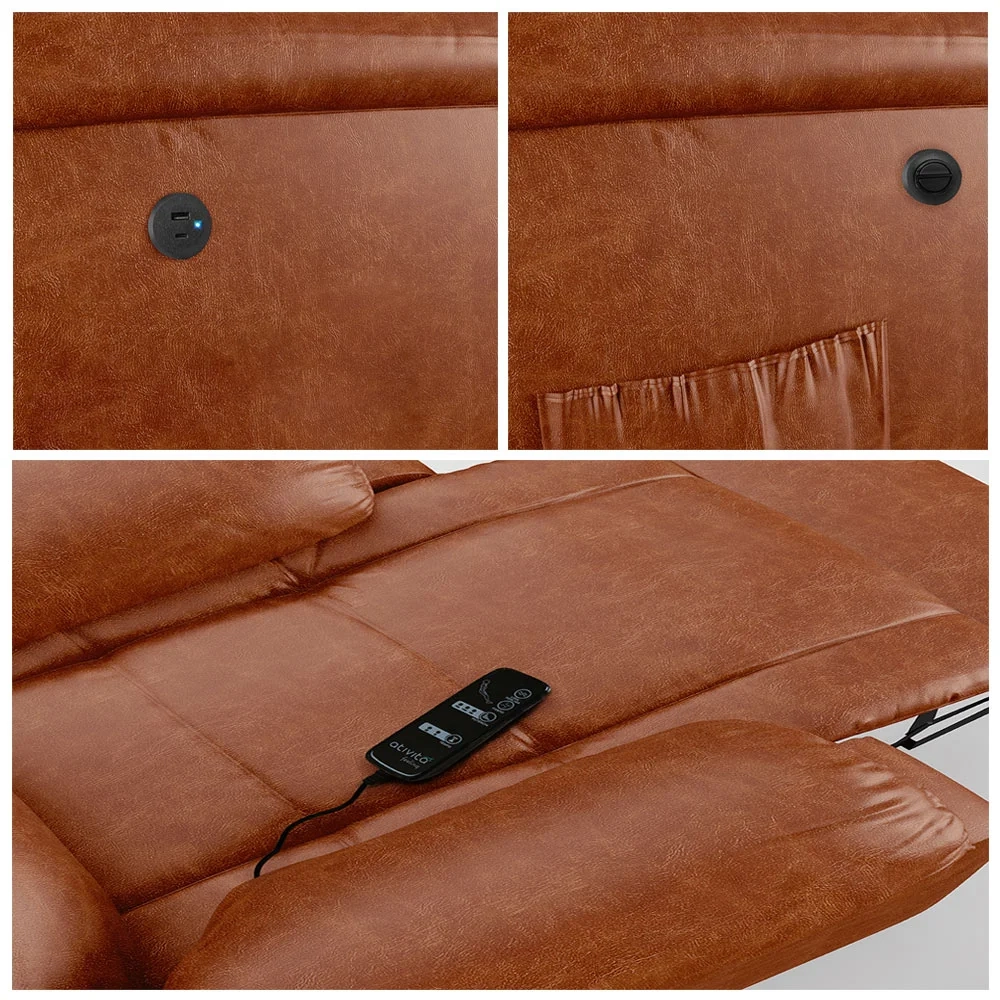 Poltrona do Papai Reclinável Pietra Power Elétrica Massagem FH9 PU Caramelo Brilho - Mpozenato