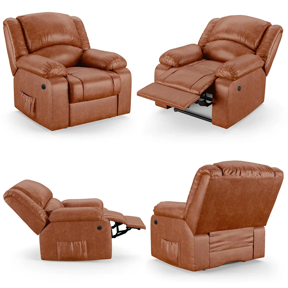 Poltrona do Papai Reclinável Pietra Power Elétrica Massagem FH9 PU Caramelo Brilho - Mpozenato
