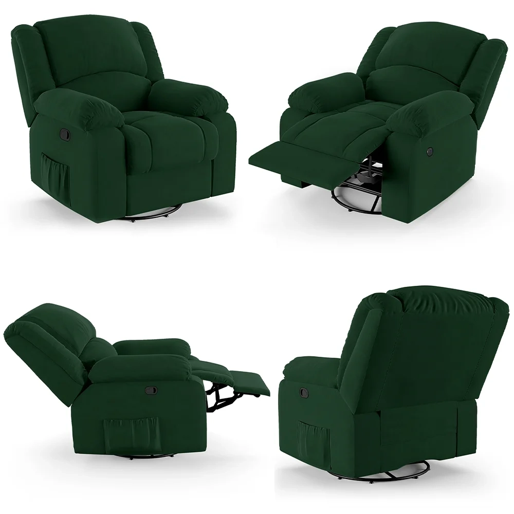Poltrona do Papai Reclinável Pietra Glider Giratória Massagem FH9 Veludo Verde - Mpozenato
