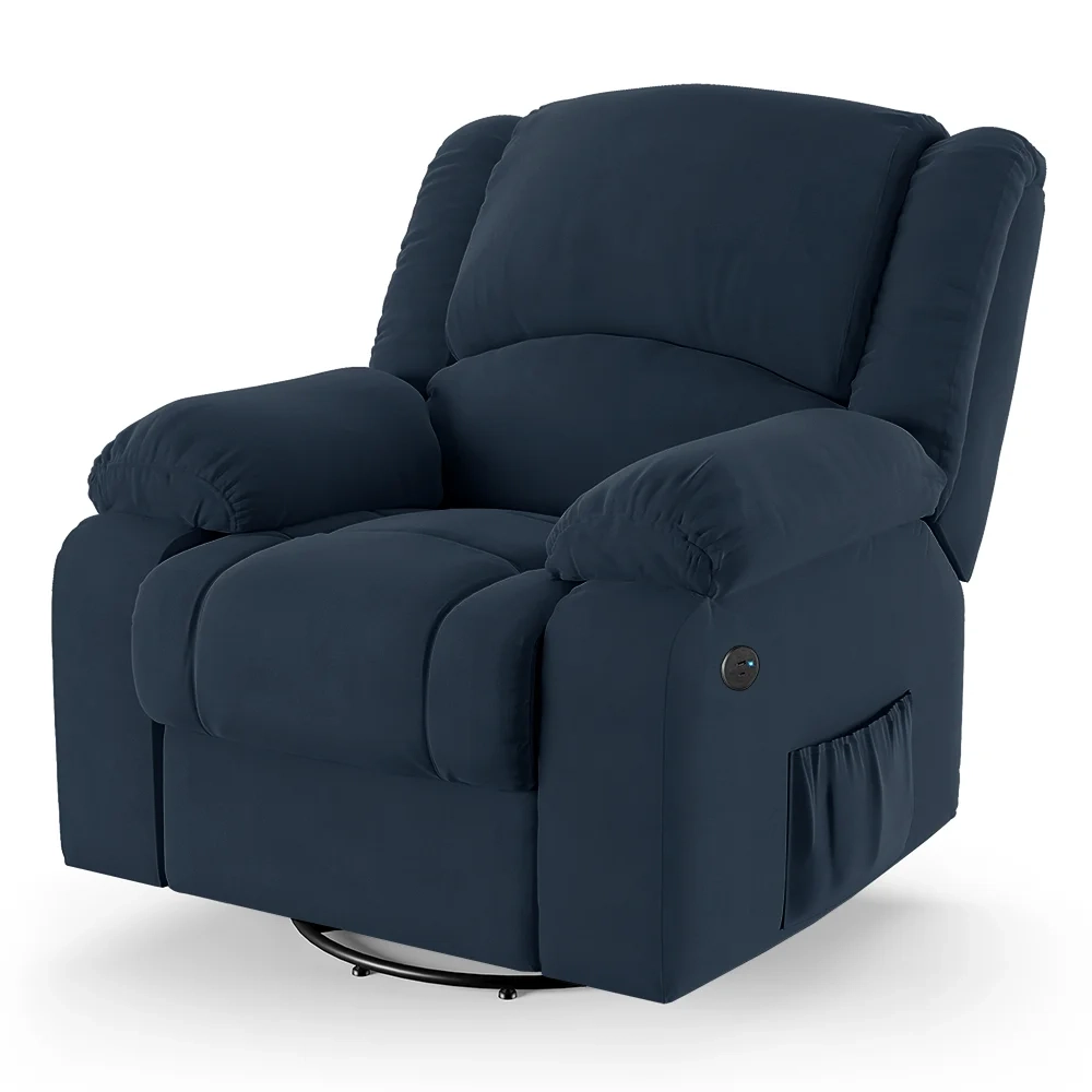 Poltrona do Papai Reclinável Pietra Glider Giratória Massagem FH9 Veludo Azul - Mpozenato