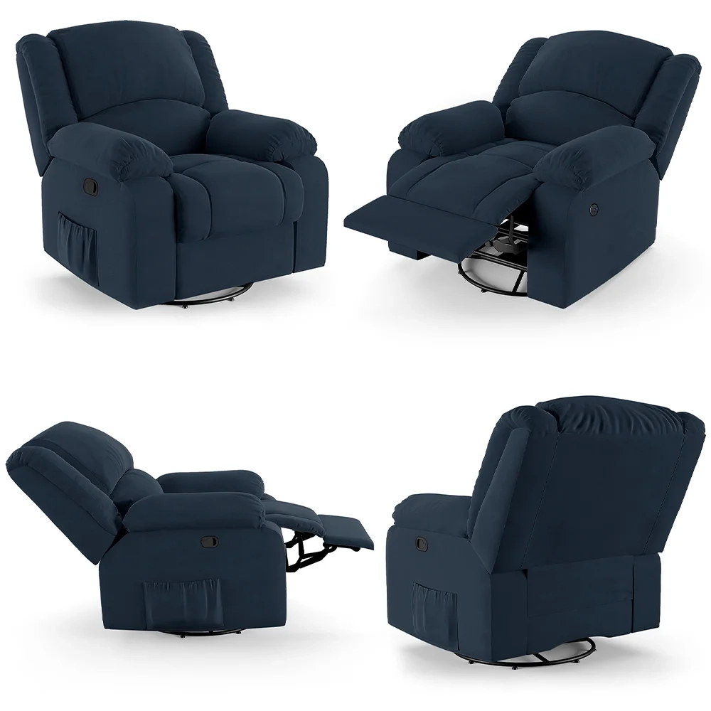 Poltrona do Papai Reclinável Pietra Glider Giratória Massagem FH9 Veludo Azul - Mpozenato