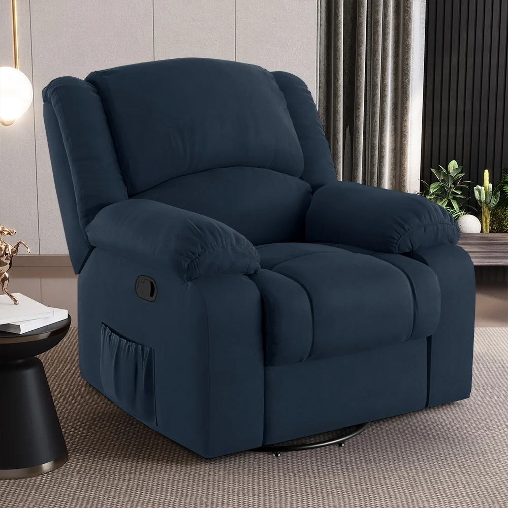 Poltrona do Papai Reclinável Pietra Glider Giratória Massagem FH9 Veludo Azul - Mpozenato