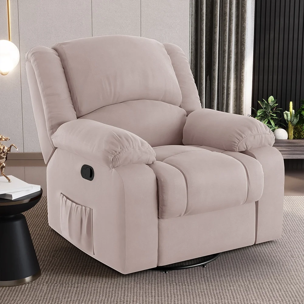 Poltrona do Papai Reclinável Pietra Glider Giratória Massagem FH9 Veludo Rosê - Mpozenato