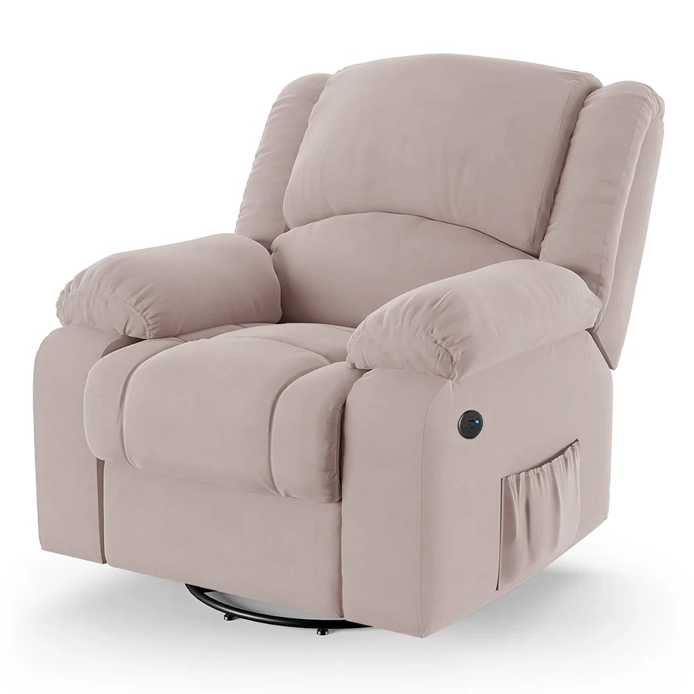 Poltrona do Papai Reclinável Pietra Glider Giratória Massagem FH9 Veludo Rosê - Mpozenato