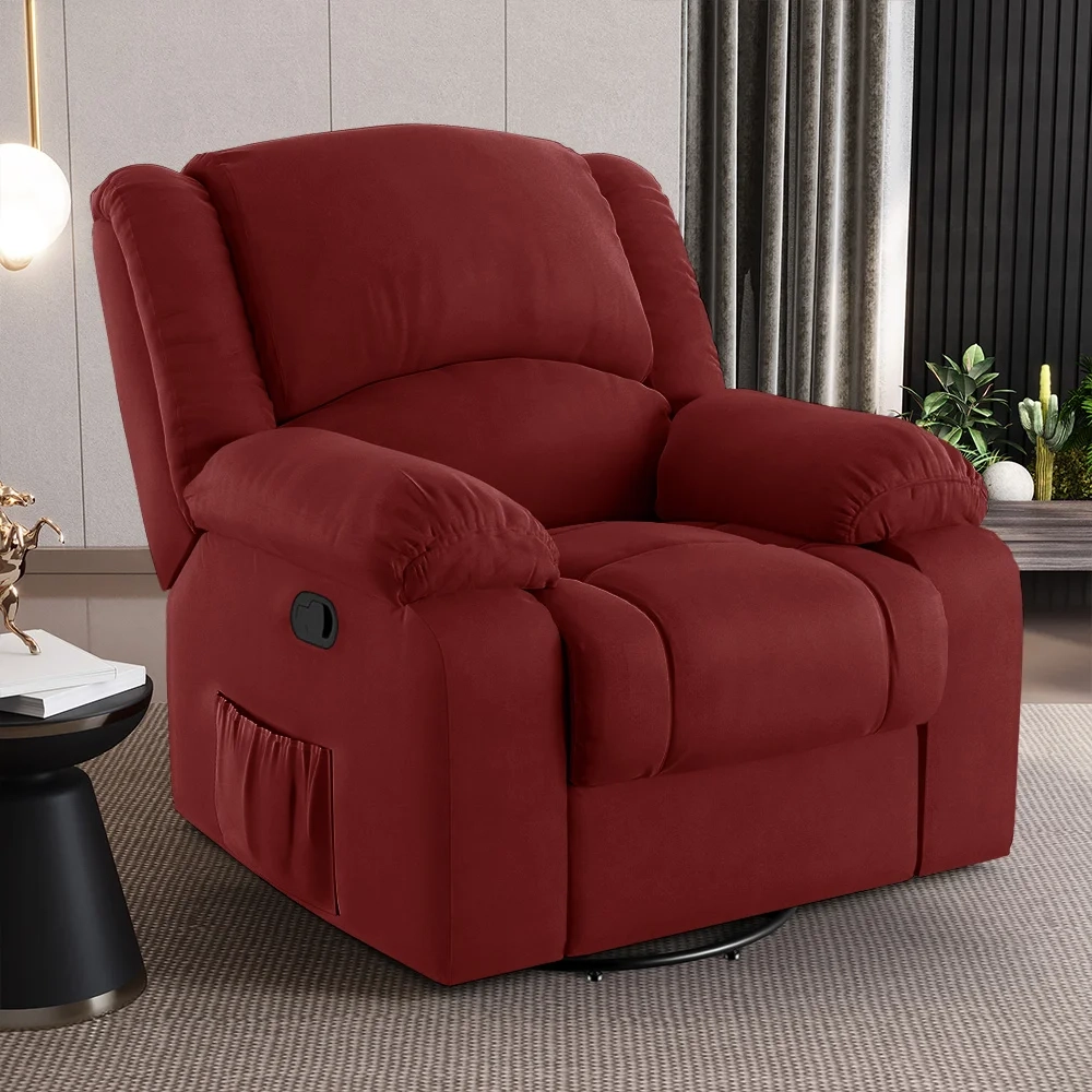 Poltrona do Papai Reclinável Pietra Glider Giratória Massagem FH9 Veludo Vermelho - Mpozenato