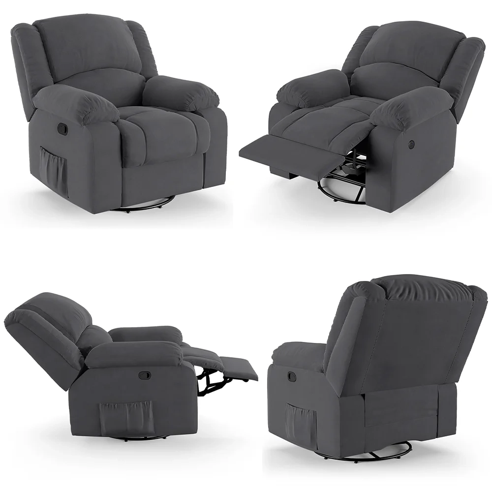 Poltrona do Papai Reclinável Pietra Glider Giratória Massagem FH9 Veludo Cinza - Mpozenato