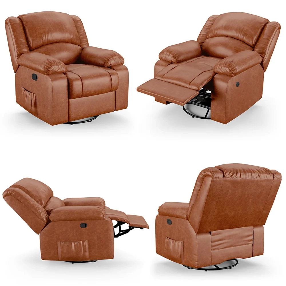 Poltrona do Papai Reclinável Pietra Glider Giratória Massagem FH9 PU Caramelo Brilho - Mpozenato