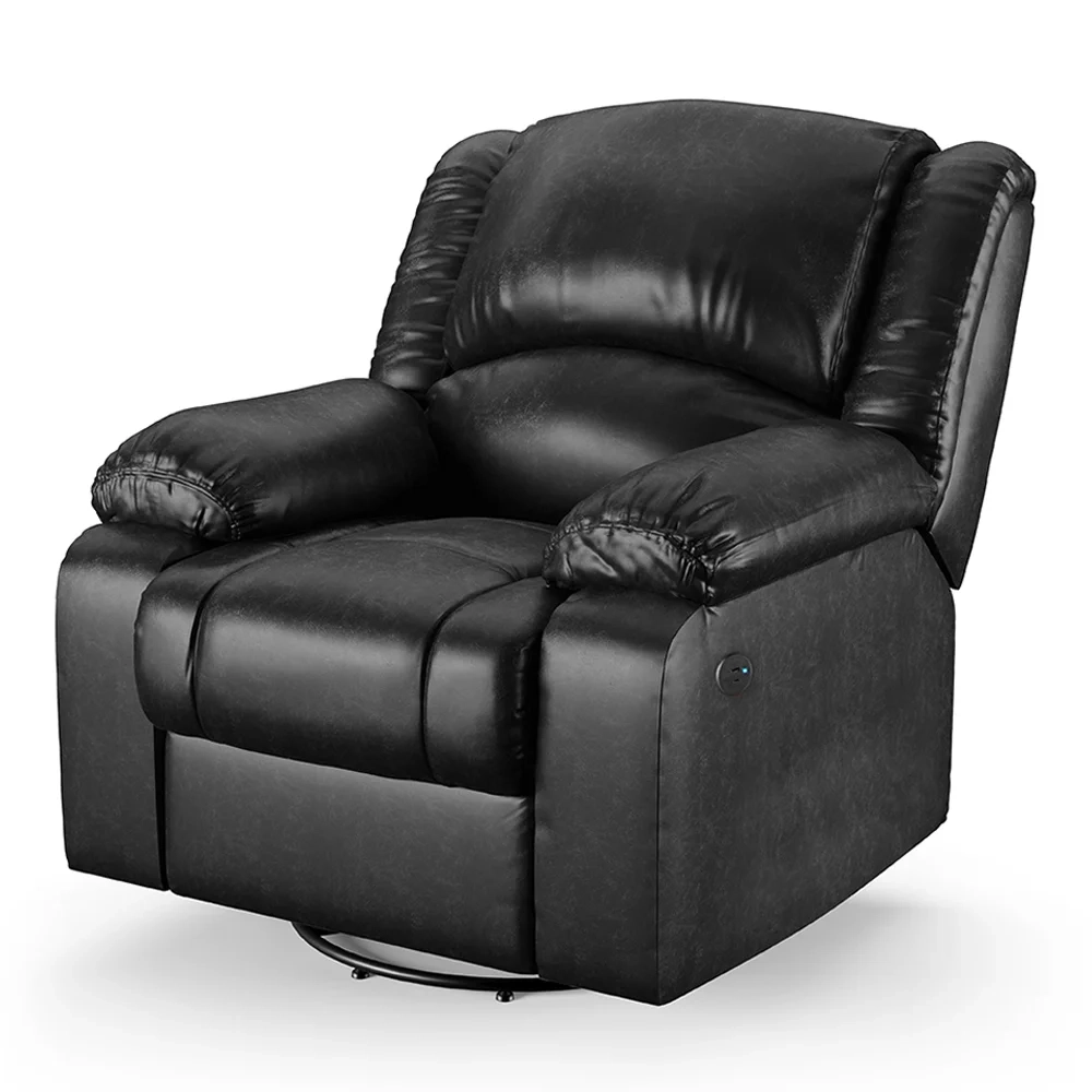 Poltrona do Papai Reclinável Pietra Glider Giratória Massagem FH9 PU Preto Brilho - Mpozenato