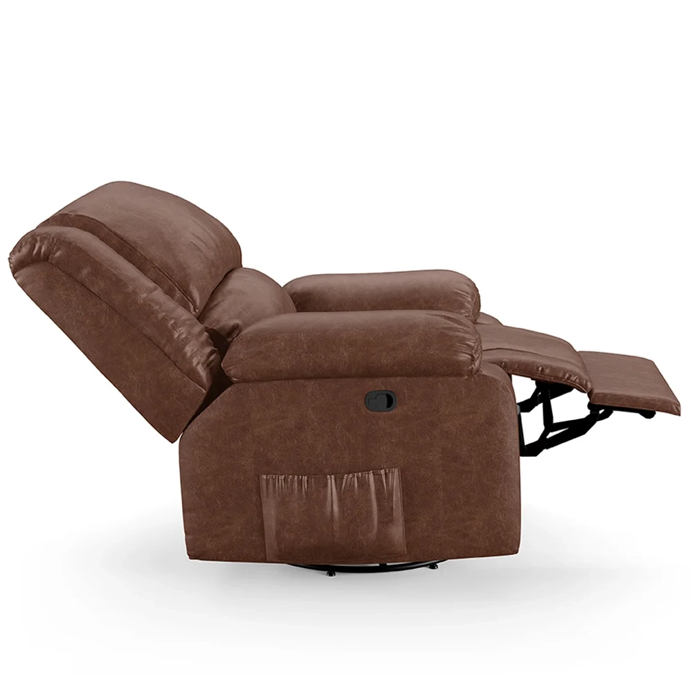 Poltrona do Papai Reclinável Pietra Glider Giratória Massagem FH9 PU Marrom Brilho - Mpozenato