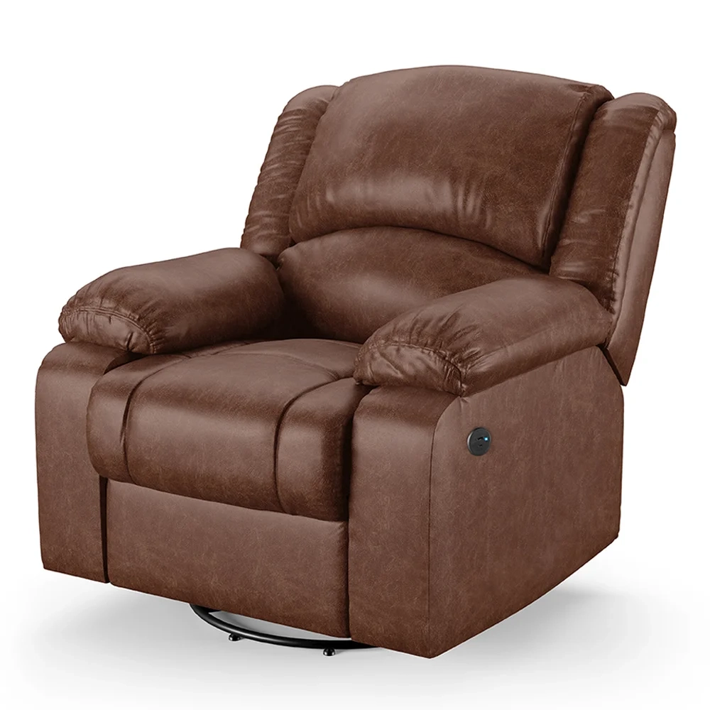 Poltrona do Papai Reclinável Pietra Glider Giratória Massagem FH9 PU Marrom Brilho - Mpozenato