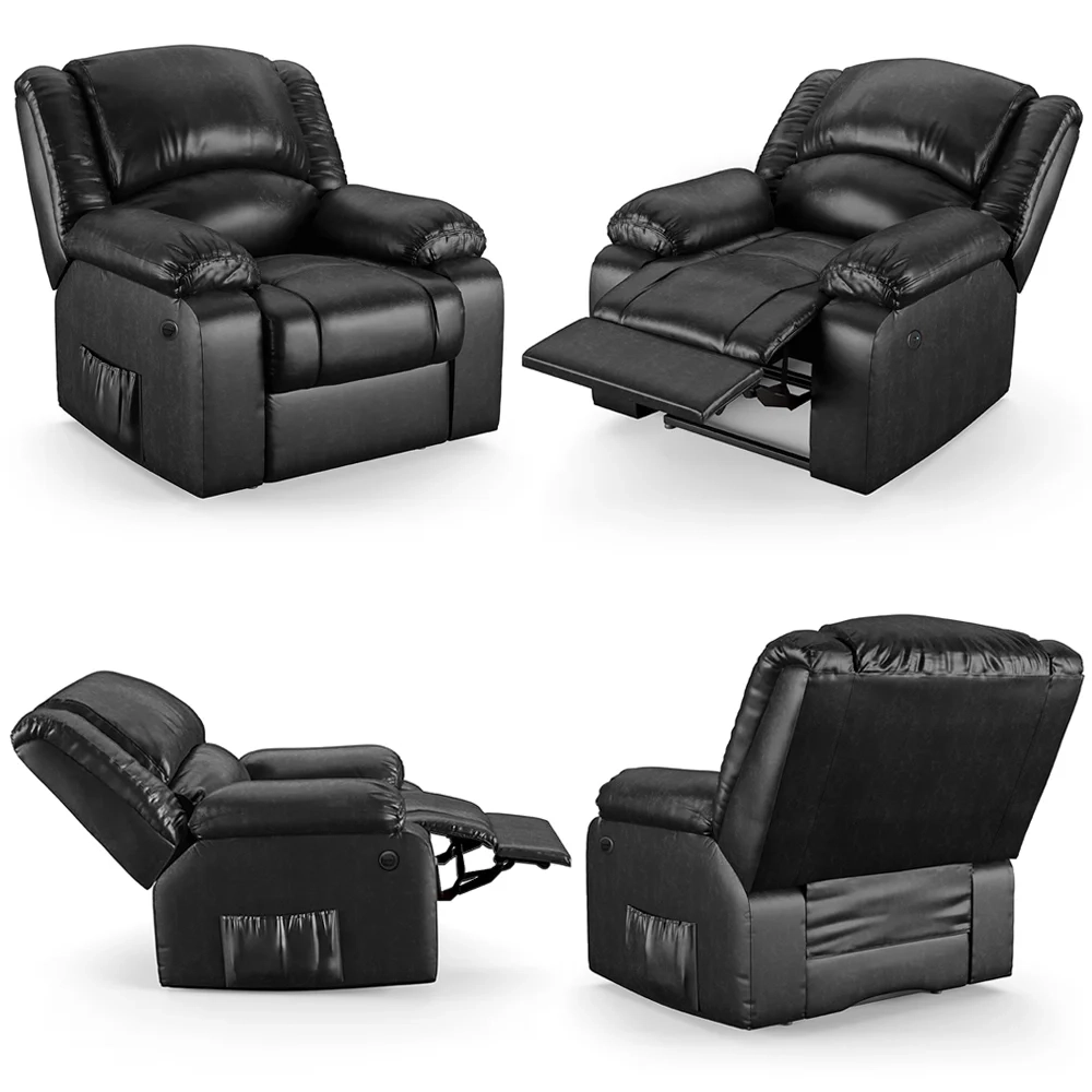 Poltrona do Papai Reclinável Pietra Power Elétrica Massagem FH9 PU Preto Brilho - Mpozenato