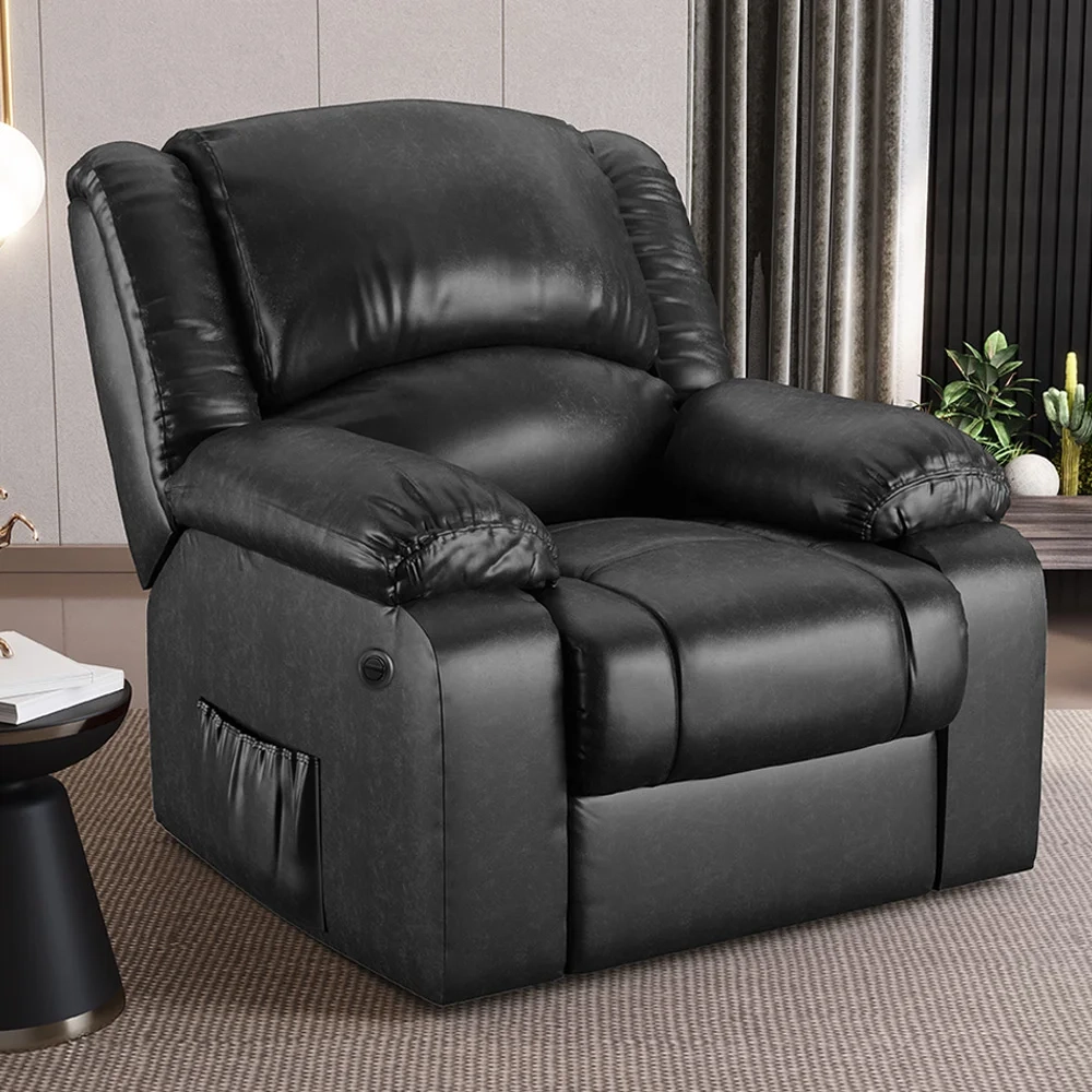 Poltrona do Papai Reclinável Pietra Power Elétrica Massagem FH9 PU Preto Brilho - Mpozenato