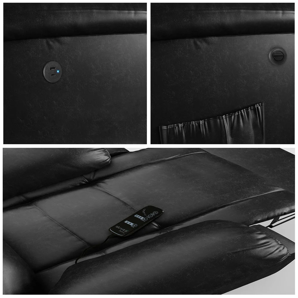 Poltrona do Papai Reclinável Pietra Power Elétrica Massagem FH9 PU Preto Brilho - Mpozenato