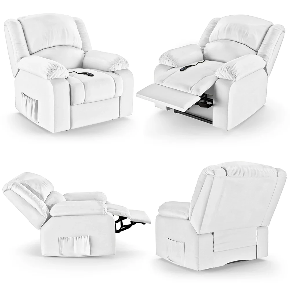 Poltrona do Papai Reclinável Pietra Controle Power Elétrico FH9 PU Branco - Mpozenato