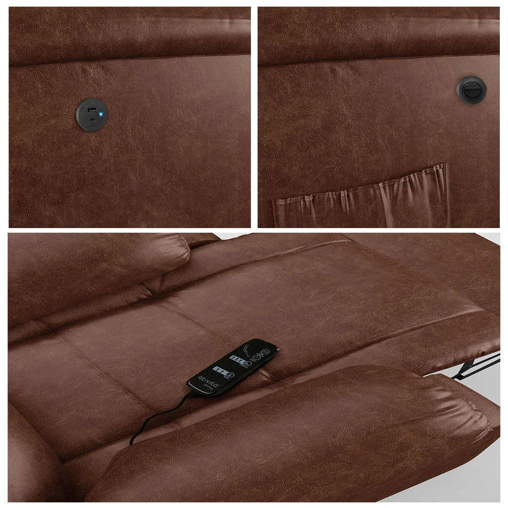 Poltrona do Papai Reclinável Pietra Power Elétrica Massagem FH9 PU Marrom Brilho - Mpozenato