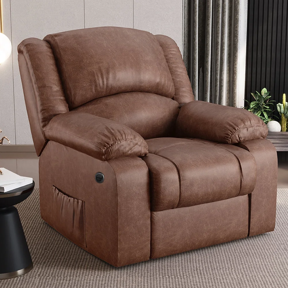 Poltrona do Papai Reclinável Pietra Power Elétrica Massagem FH9 PU Marrom Brilho - Mpozenato