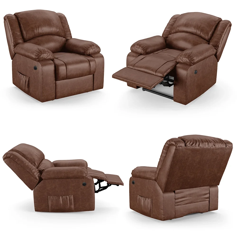 Poltrona do Papai Reclinável Pietra Power Elétrica Massagem FH9 PU Marrom Brilho - Mpozenato